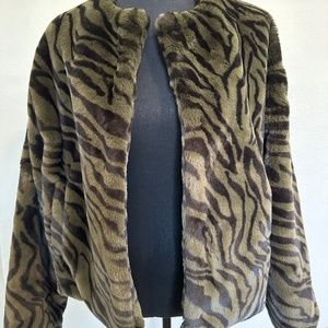 Sanctuary Faux Fur Bomber Army Green Zebra Bomber Jacket